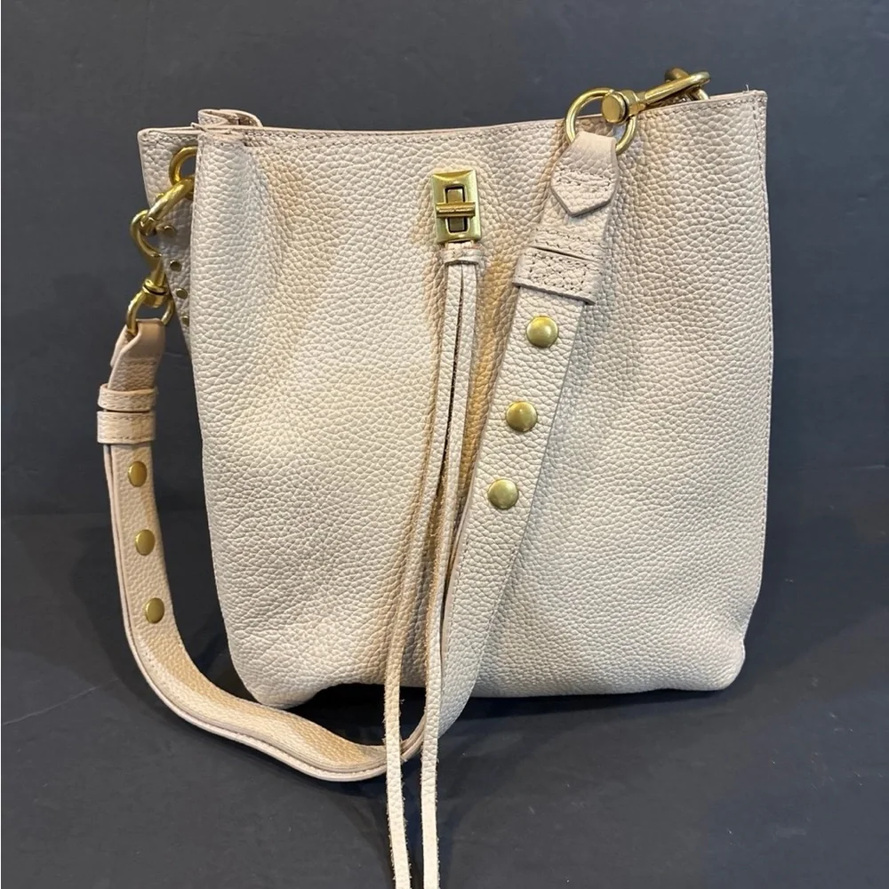 Rebecca Minkoff Darren Leather Shoulder Bag Pebbled Leather Cream Gold Hardware - Picture 2 of 13